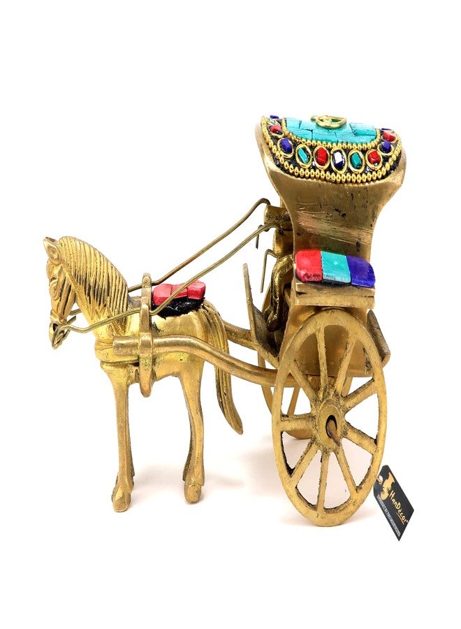 Two Moustaches Gemstone Work Brass Horse Cart Replica Decor Showpiece, Royal Vintage Miniature Home & Office Decor, for Housewarming, Weddings & Festivals, Multicolored, Pack of 1 - Image 1